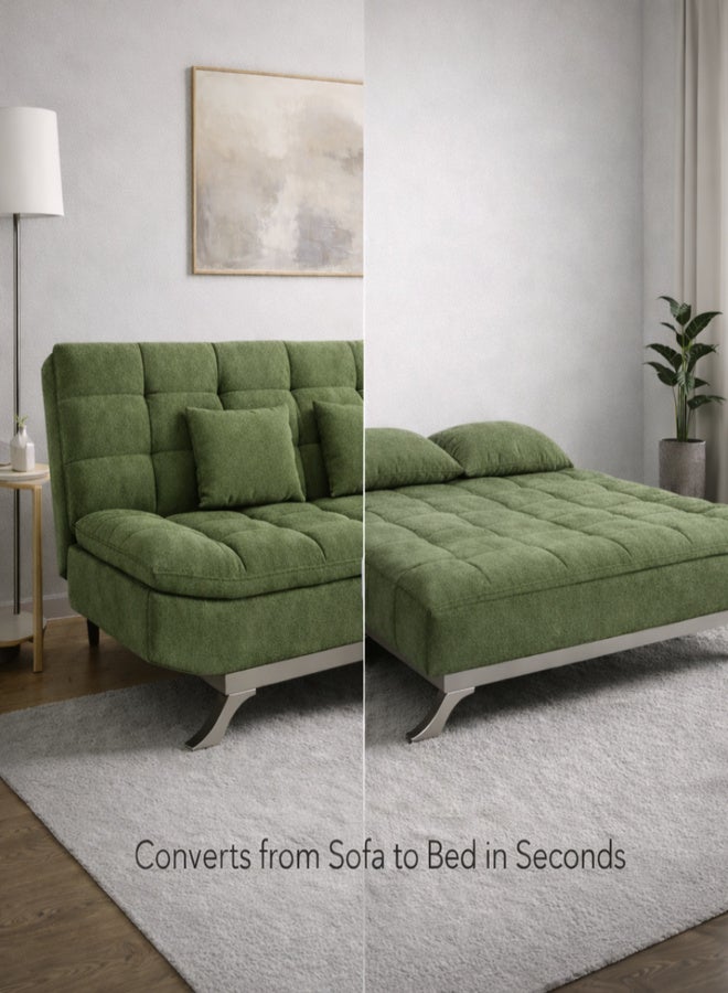 Harmony Home Suede Fabric Sofa  Bed – Modern Folding Convertible Sofa Bed with Pillow, Compact Space-Saving Design for Living Room, Apartment, Dorm & Office - Green - Image 5